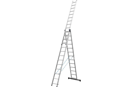 Купить Трехсекционная лестница СИБИН 13 ступеней со стабилизатором алюминиевая 38833-13 фото №1