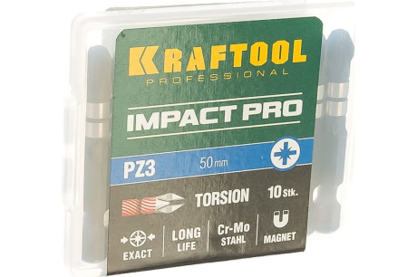 Купить Биты KRAFTOOL Impact Pro  Pozidriv  тип хвостовика E 1/4"  PZ3  50мм 26193-3-50-S10 фото №2