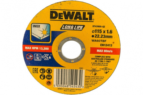 Купить Диск  абразивный DEWALT 115*1,6*22.2 металл DT 43905 фото №1