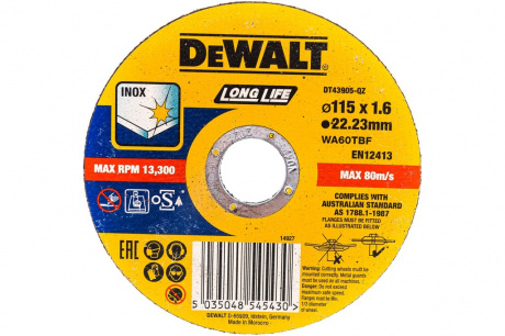 Купить Диск  абразивный DEWALT 115*1,6*22.2 металл DT 43905 фото №2