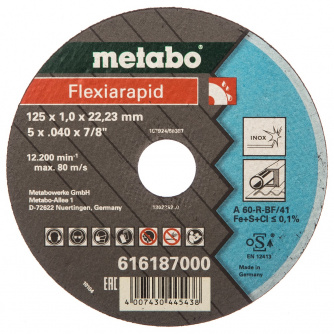 Купить Диск абразивный Metabo Flexiarapid 125*22*1.0 мм нержавейка 16187 фото №1