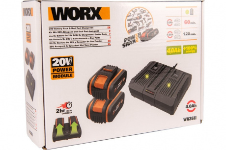 Купить Набор WORX WA3611 Двойное зарядное устройство WA3883 + 2 аккумлятора 4,0Ач фото №3